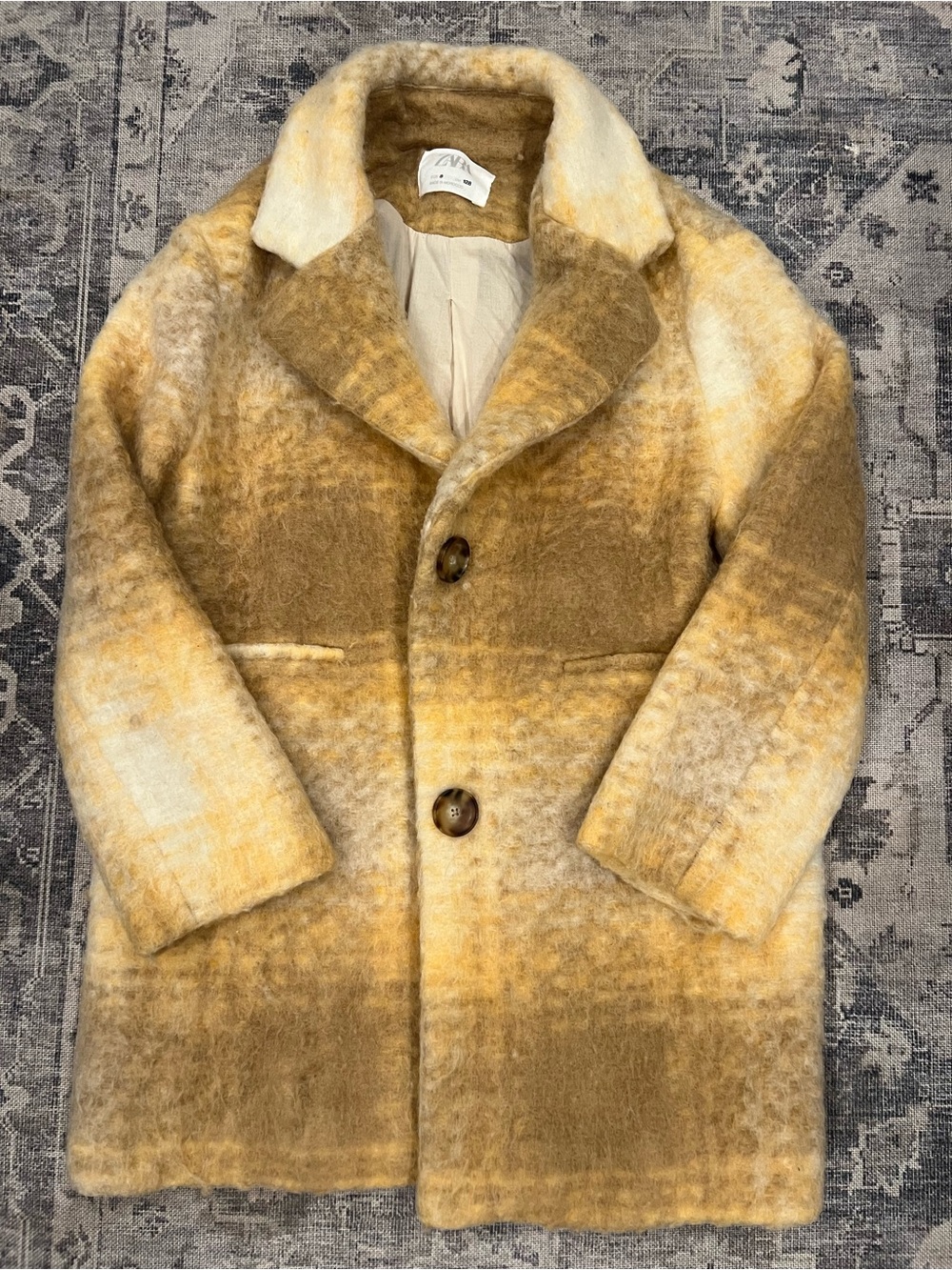 Zara Girl’s Golden Brown & Cream Textured Pea Coat